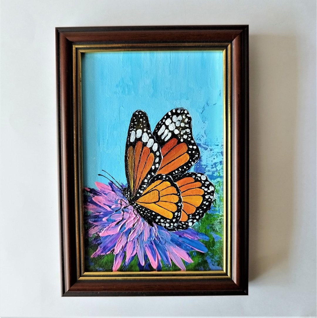 Monarch Butterfly Painting - Acrylic Small Insect Art Wall Decoration - 墙贴/壁贴 - 压克力 多色