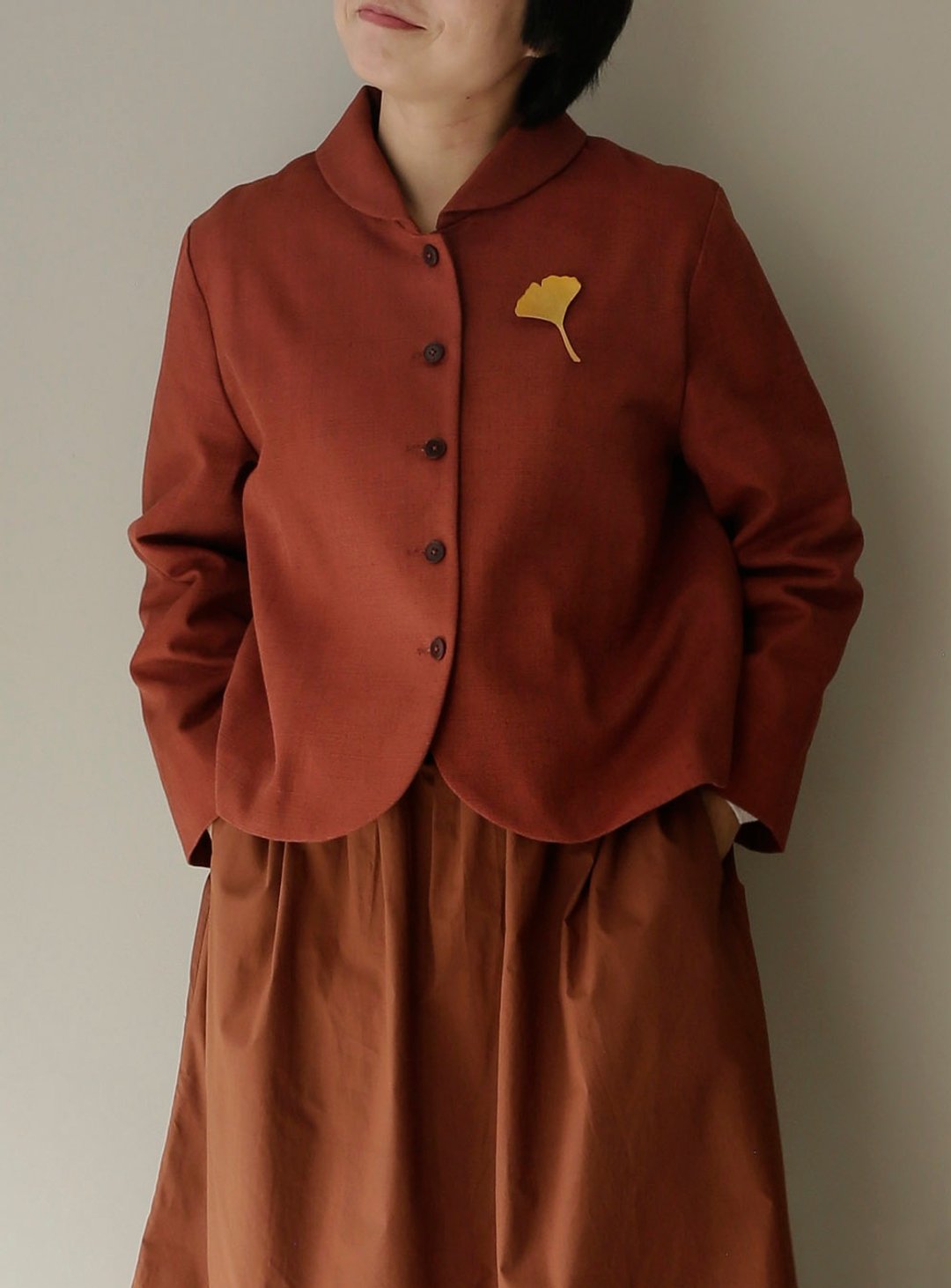 焦糖加厚棉麻 小元寶領休閒通勤西服外套 - 女装休闲/机能外套 - 亚麻 红色