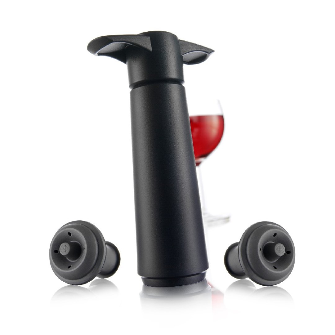荷兰 Vacu Vin 抽真空器 + 酒瓶塞 2 入 (黑) | 真空瓶塞 保鲜瓶塞 - 酒杯/酒器 - 塑料 黑色
