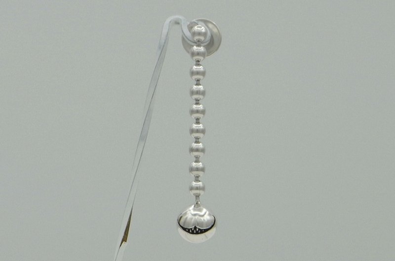 Cheshire Cat smile ball chain Pierce_1 (s_m-O.60) 貓 穿孔耳环 sterling silver earring - 耳环/耳夹 - 其他金属 银色