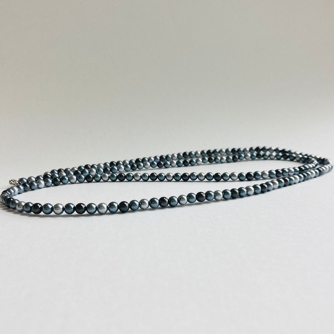 玻璃珍珠混色两穿长项链 / 5mm 约100cm / 灰混色 / R / made in japan - 项链 - 玻璃 灰色