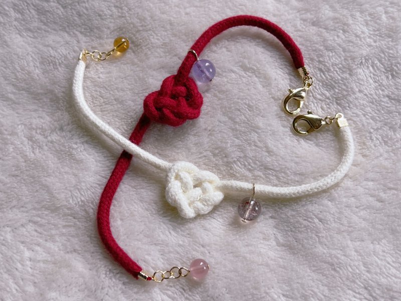 定制化礼物【My Wish】心型水引结手绳 自选水晶 - 手链/手环 - 水晶 多色