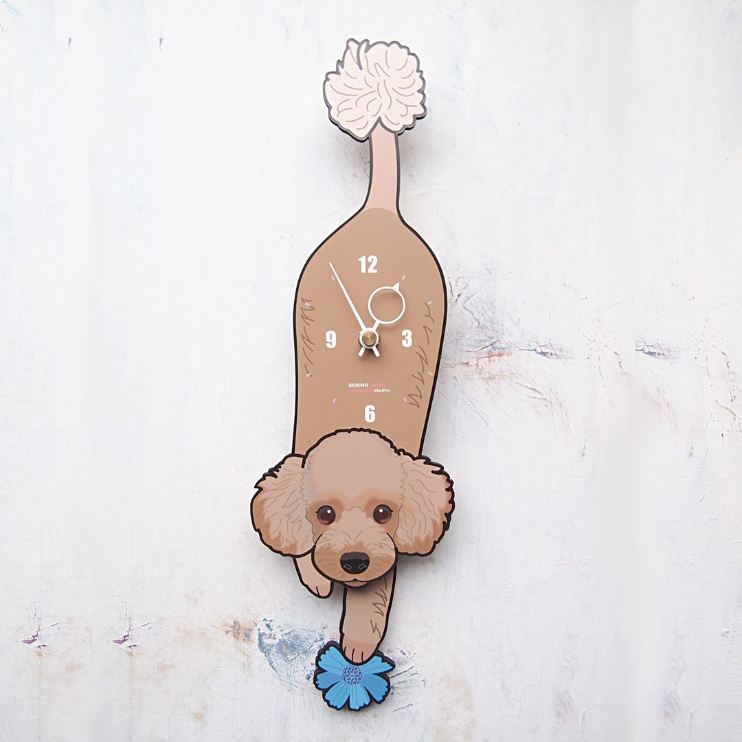 D-117 贵宾狗(茶) - 动物造型钟摆钟 - 时钟/闹钟 - 木头 