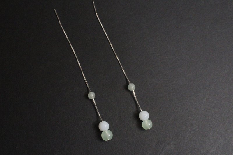 仙玉下凡 纯银手工耳环 水晶 玉 - 耳环/耳夹 - 纯银 银色