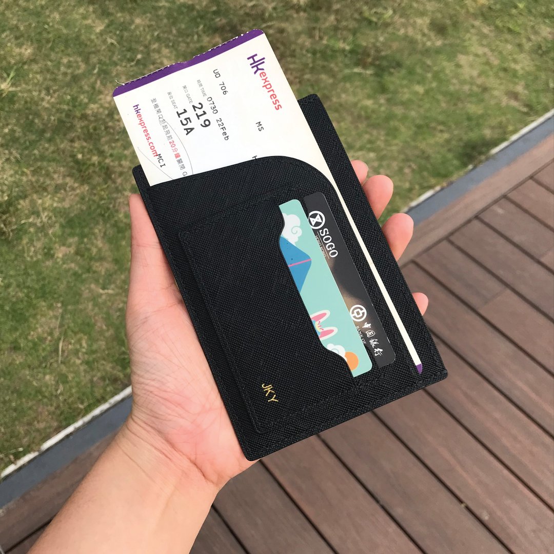 黑色十字纹牛皮 真皮护照套 全手工护照夹 极简设计 多色选择 - 护照夹/护照套 - 真皮 黑色