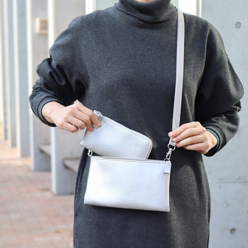 超值组合 七色长夹+银色迷你小包 轻量 防泼水 耐刮 顶级人造皮革 - 皮夹/钱包 - 其他材质 银色