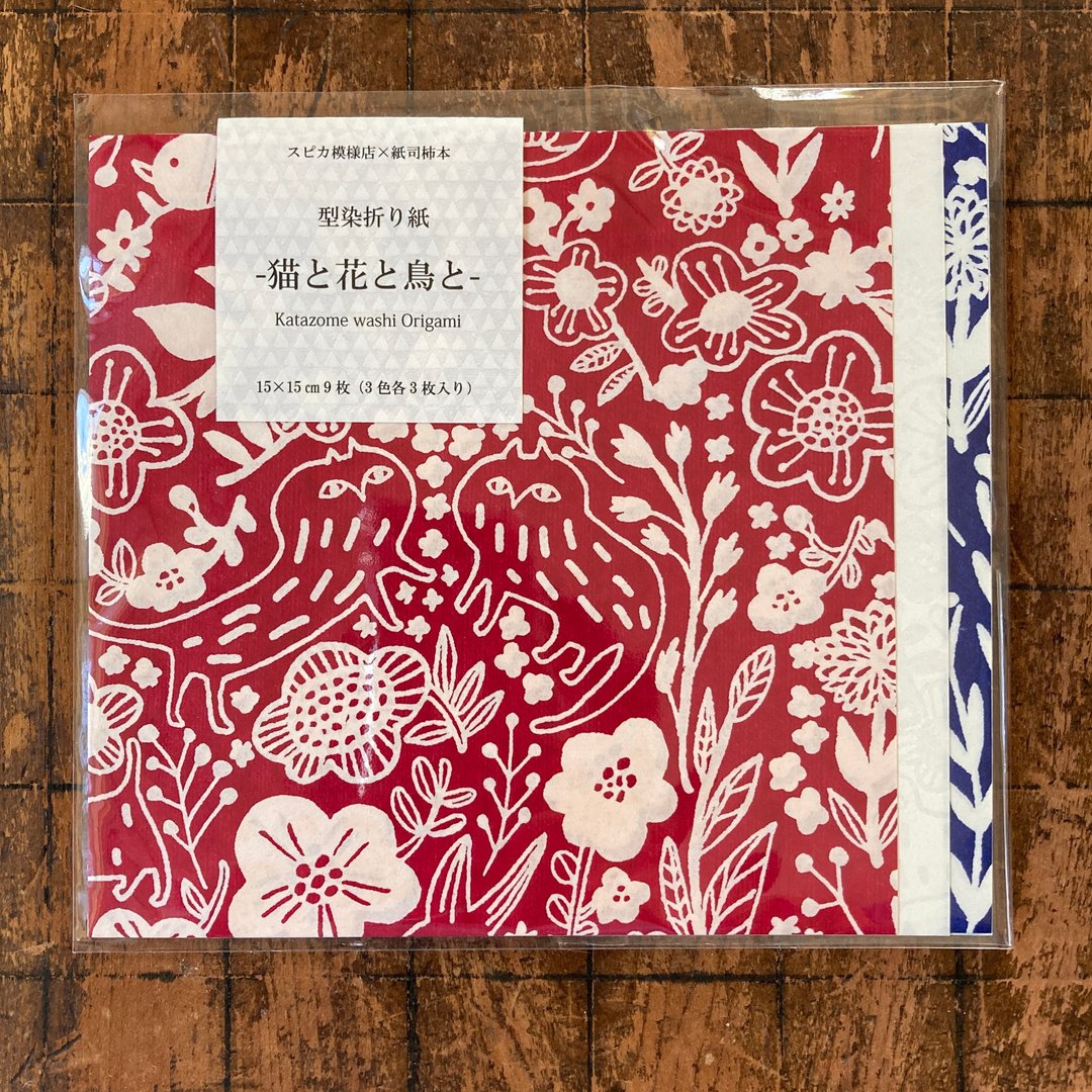 京都纸司柿本联名型染和纸折纸组 : 猫与鸟与花 - 包装材料 - 纸 红色