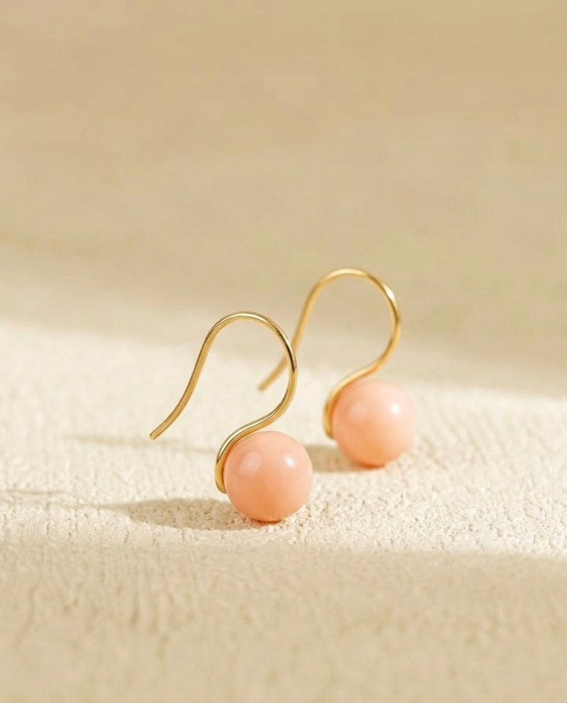 天然深海红珊瑚耳环 | 14K 镀金 | 显气色・温柔粉 | 招财 | 礼物 - 耳环/耳夹 - 宝石 