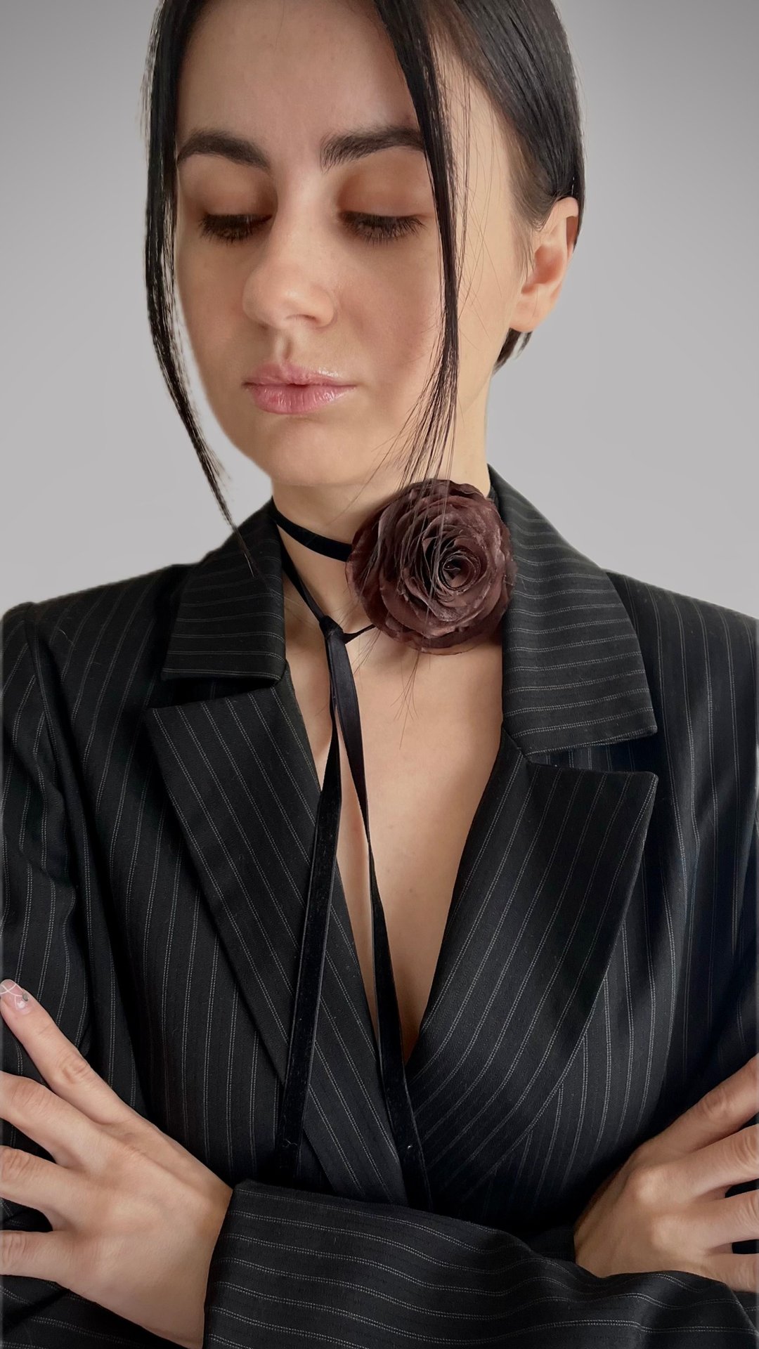 Brown Flower Choker, Ribbon choker, Velvet black choker, Gothic jewelry choker - 项链 - 其他材质 咖啡色
