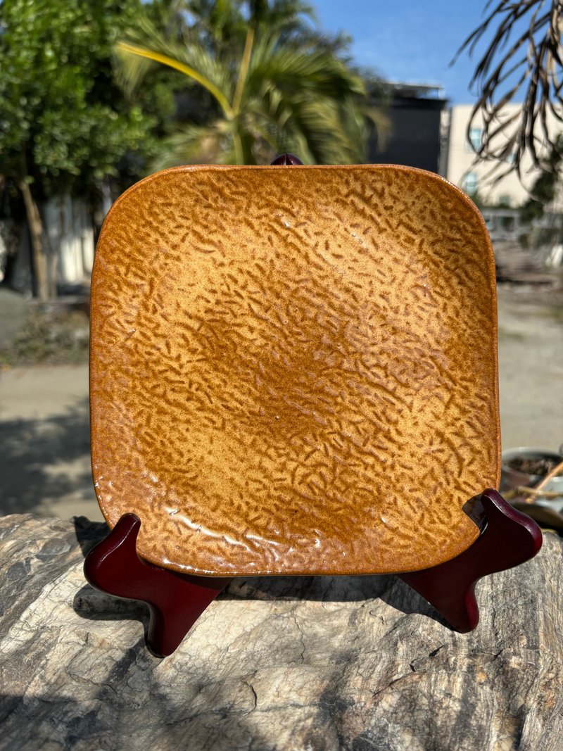 压花方盘 - 盘子/餐盘/盘架 - 陶 咖啡色