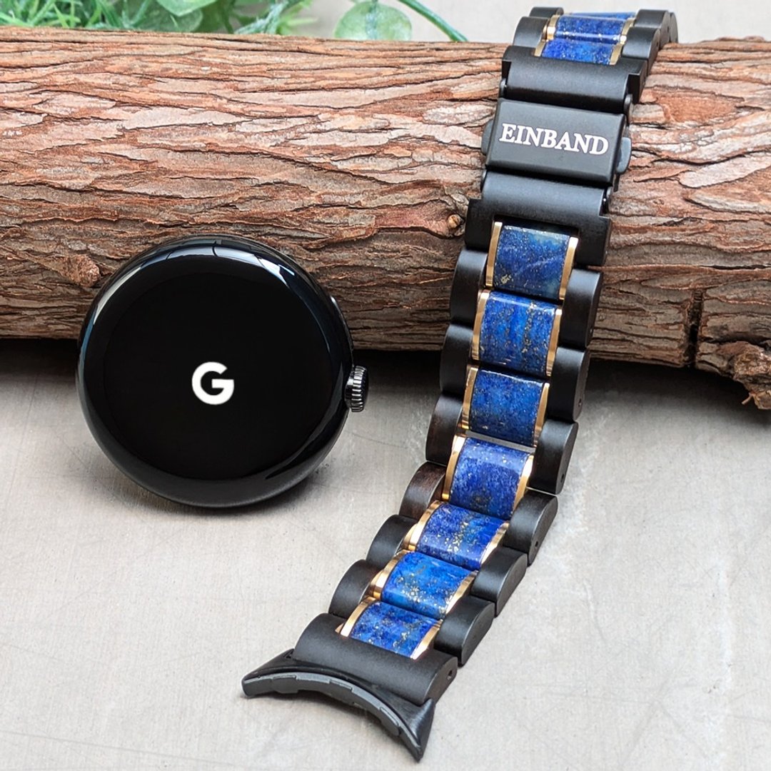 【天然木质表带】Google Pixel Watch 青金石x檀木 - 女表 - 木头 黑色