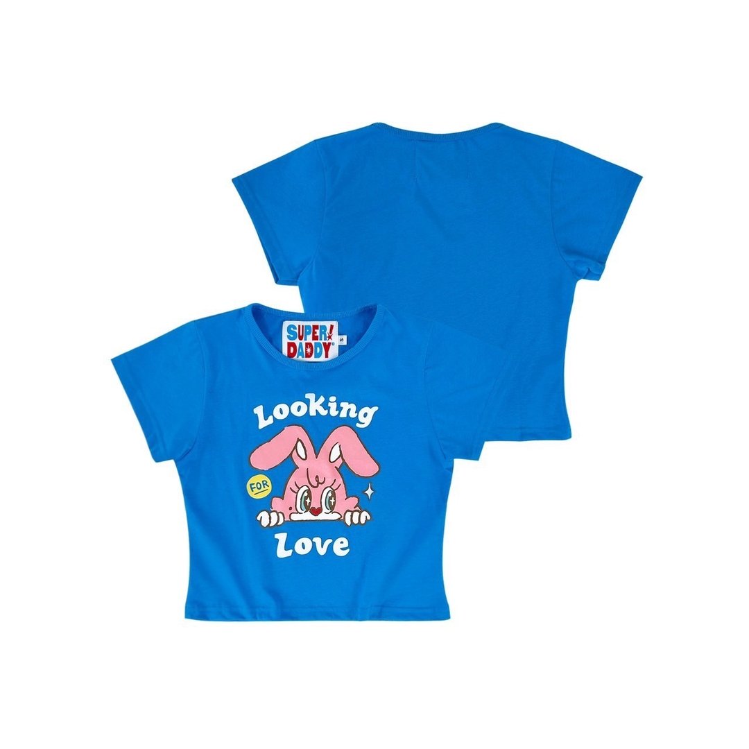 SUPERDADDY | Looking For Love Fifi Baby Tee 蓝色可爱短版上衣 - 女装 T 恤 - 其他材质 
