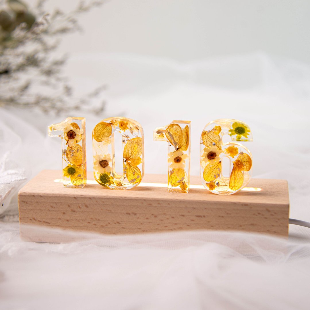 【淡雅】定制化抹茶绿 永生花 干燥花数字夜灯 / 情人节 生日纪念 - 灯具/灯饰 - 树脂 绿色