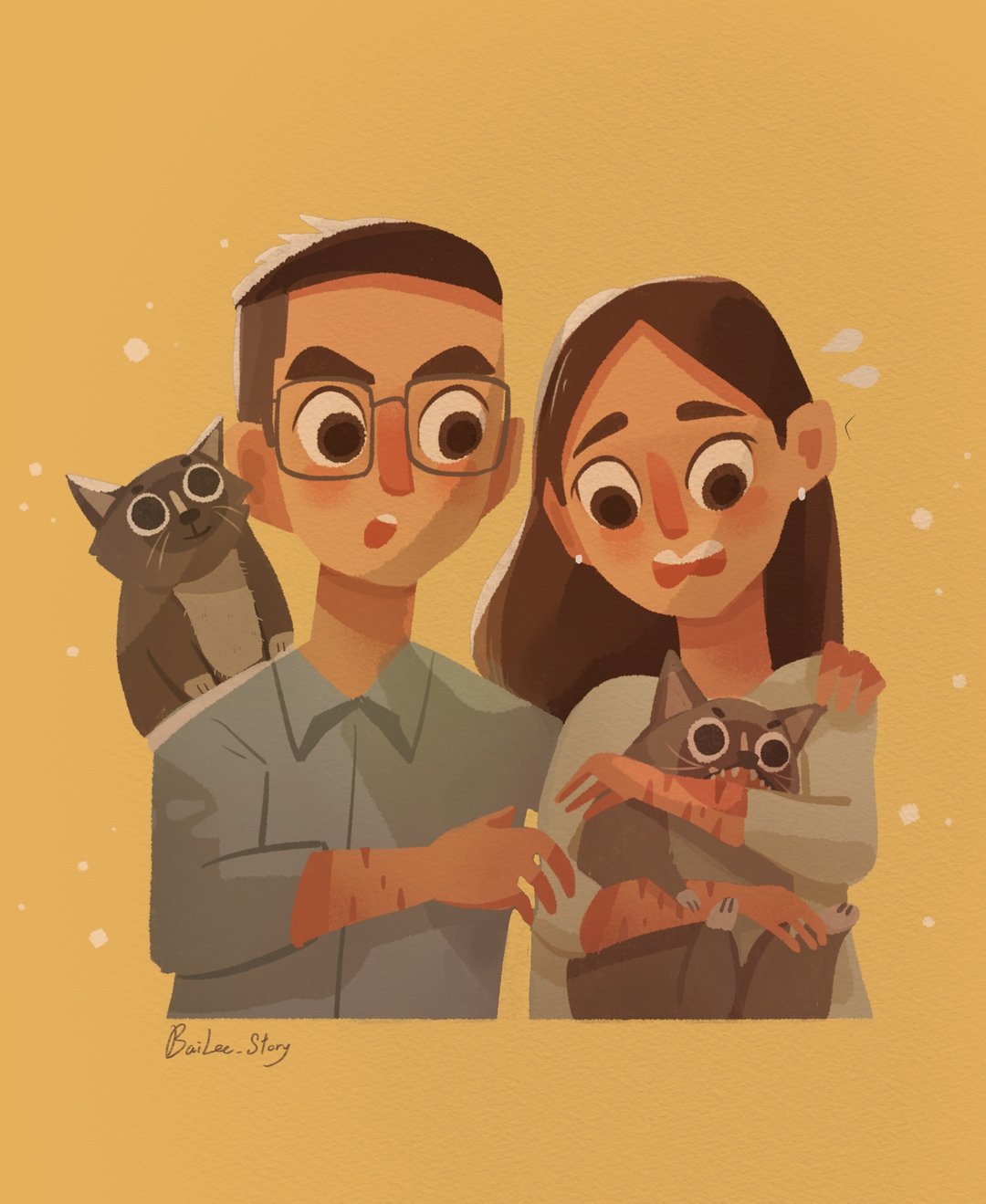 画你跟毛小孩 似颜绘 定制画像 宠物 猫 狗  圣诞 交换 礼物 - 电子手绘真人画像/绘画/插画 - 其他材质 