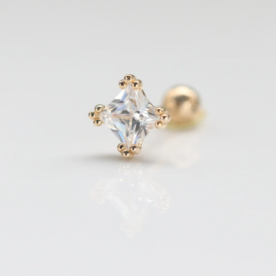 14K 金马蹄钻锁珠耳环(单个) - 耳环/耳夹 - 贵金属 金色