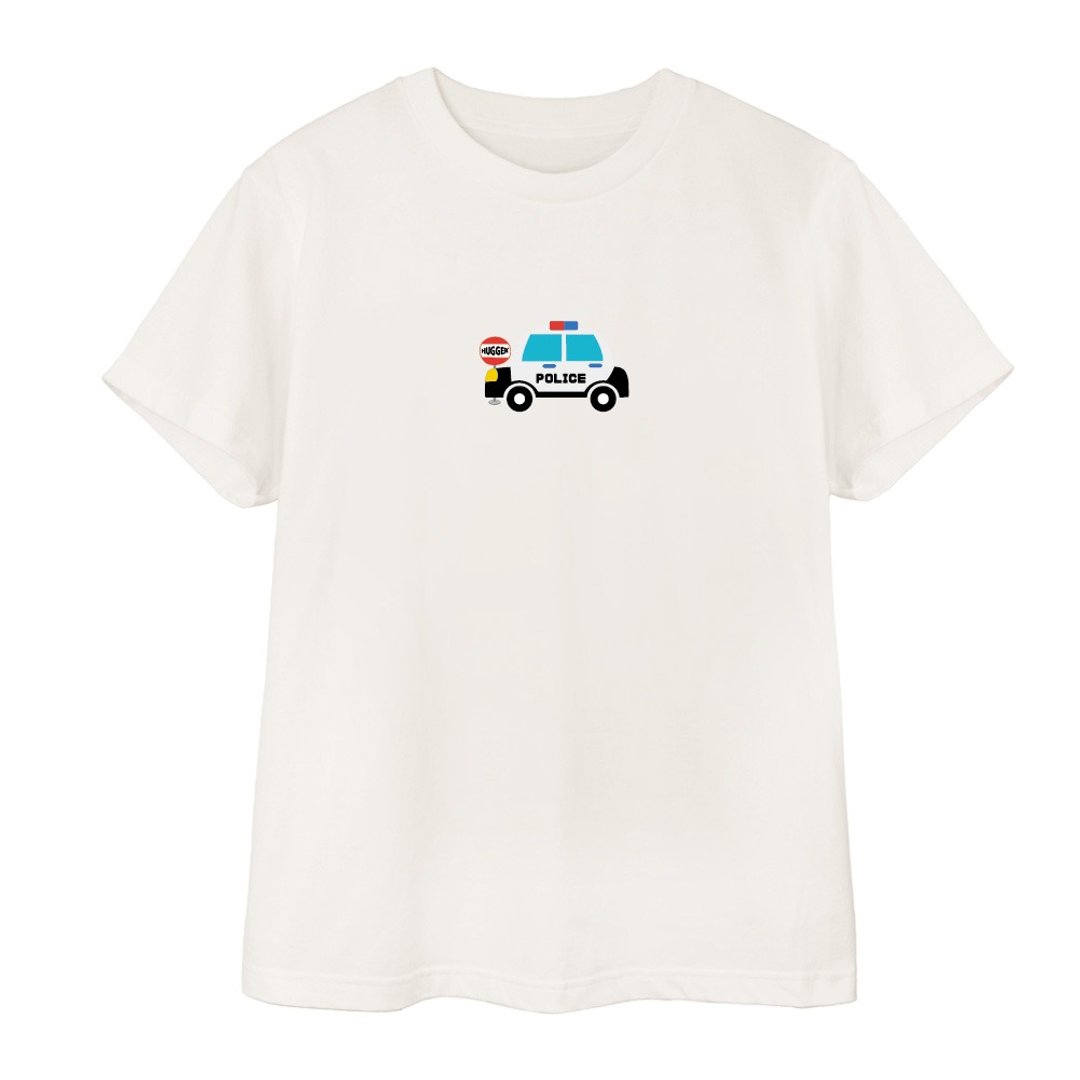 HUGGER 大人棉柔短袖T-shirt 小汽车 警车 /可搭配亲子装 - 童装上衣 - 棉 白色