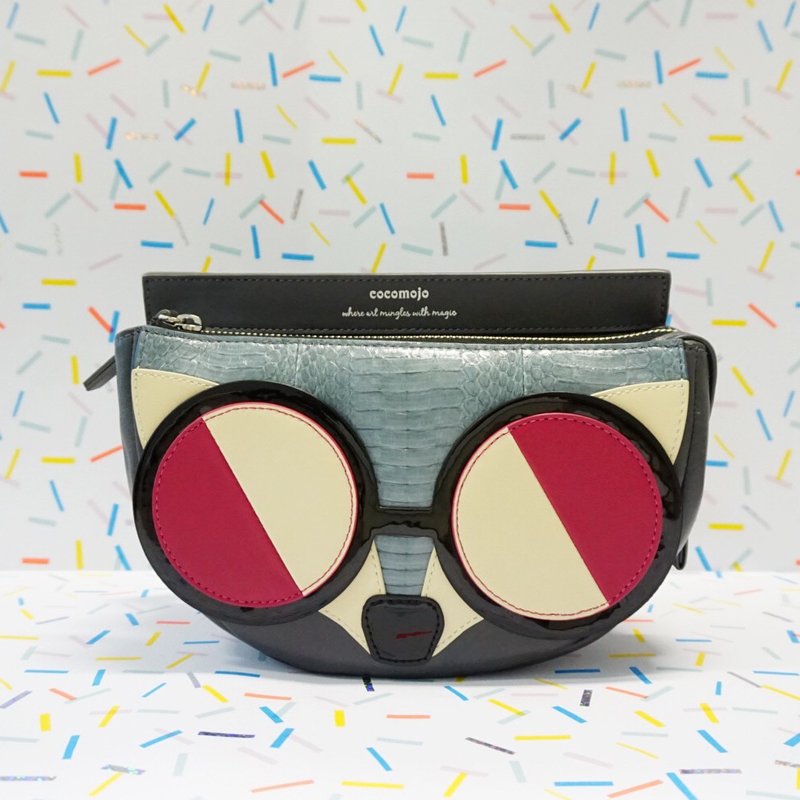 Britney 桃红+奶黄 / 优质蛇皮狐狸斜背包 - 侧背包/斜挎包 - 真皮 灰色