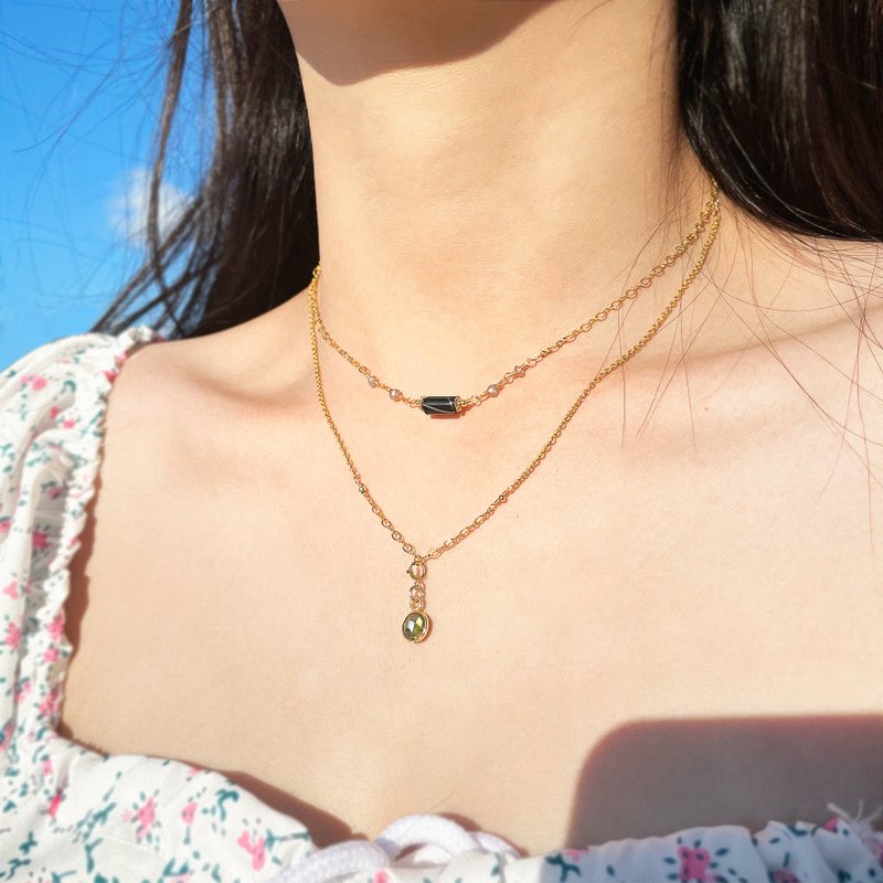 Found.Myth 维也纳漫游项链 双链 天然拉长石 大理石 手工制 欧美 - 项链 - 铜/黄铜 金色