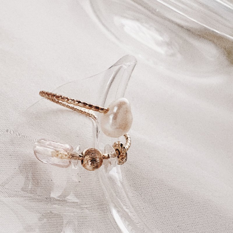 微定制－淡水珍珠琉璃滑动开口戒 // 可调戒围 - 戒指 - 珍珠 粉红色