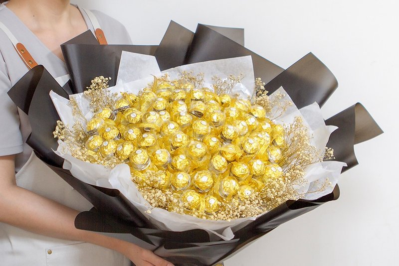 奢华黑金金莎+满天星大花束(金色花棒65支入可抽取) - 巧克力 - 新鲜食材 黑色