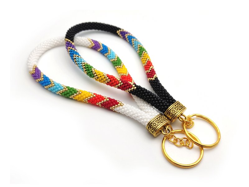 DIY kit, rainbow wristlet keychain, Bead crochet kit key wrist strap - 金工/饰品 - 玻璃 多色