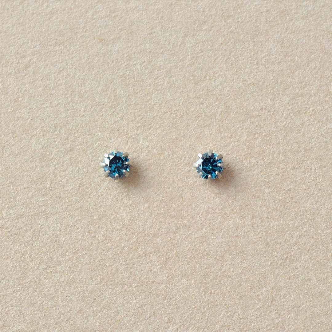 【Second Earrings】 铂金蓝钻耳环 - 耳环/耳夹 - 贵金属 