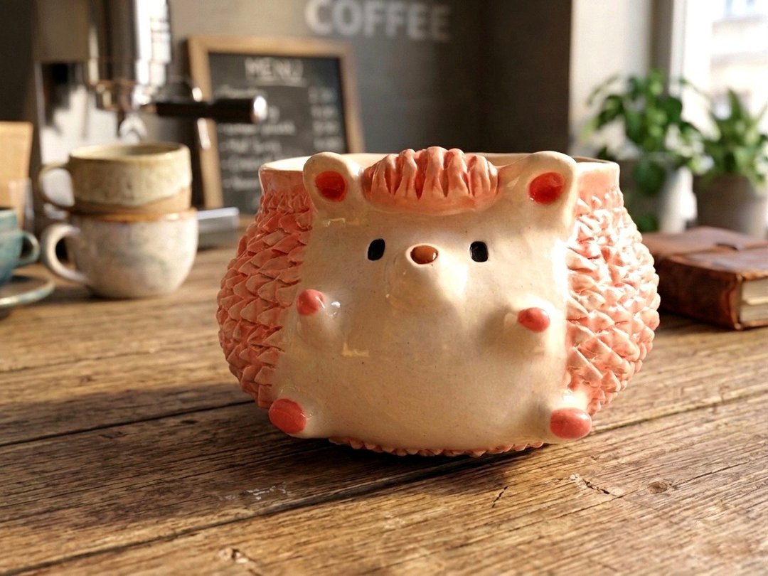 手工粉色刺猬马克杯 陶瓷茶饮咖啡礼品 - 咖啡杯/马克杯 - 陶 粉红色