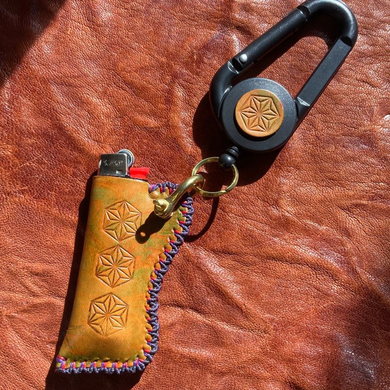 -麻叶 - 晕染皮革 Bic المحدد 盖 - 项链 - 真皮 咖啡色