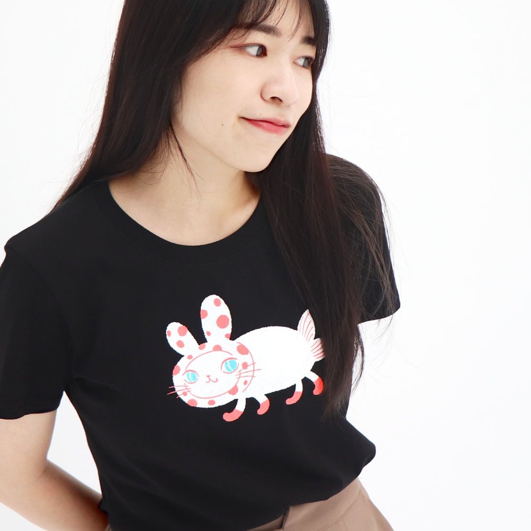 兔圈圈 中性tshirt 黑色 - 女装 T 恤 - 棉 黑色