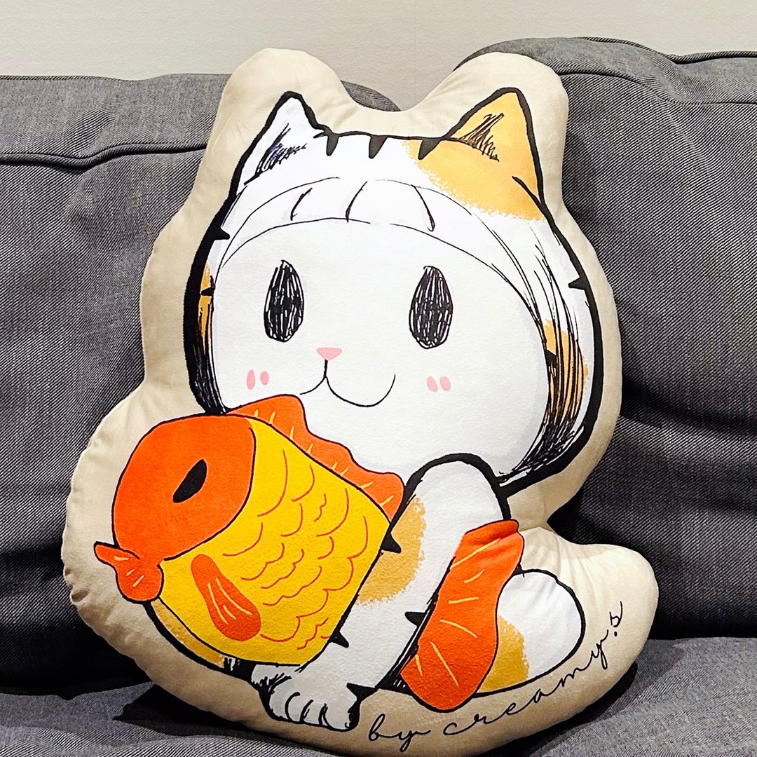 Hipster Creamy 动物插画系列: 金鱼猫猫咕𠱸 - 枕头/抱枕 - 聚酯纤维 橘色