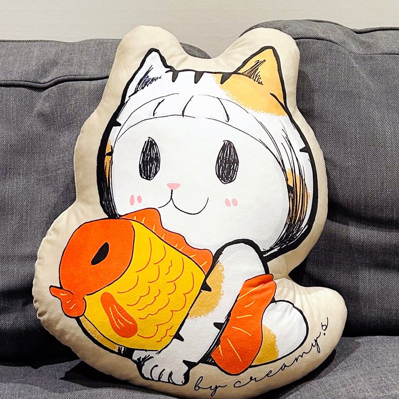 Hipster Creamy 动物插画系列: 金鱼猫猫咕𠱸 - 枕头/抱枕 - 聚酯纤维 橘色