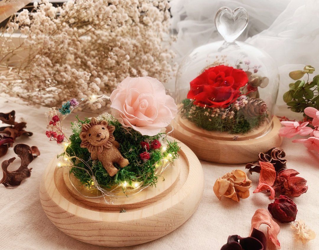 玫瑰永生花盅(含线灯) - 干燥花/捧花 - 植物．花 