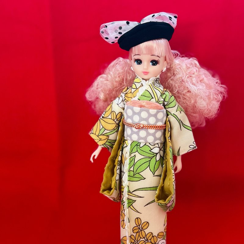 莉卡娃娃 小布娃娃 复古摩登花纹和服套装 | 日本古布翻新娃衣 - 玩偶/公仔 - 其他材质 绿色