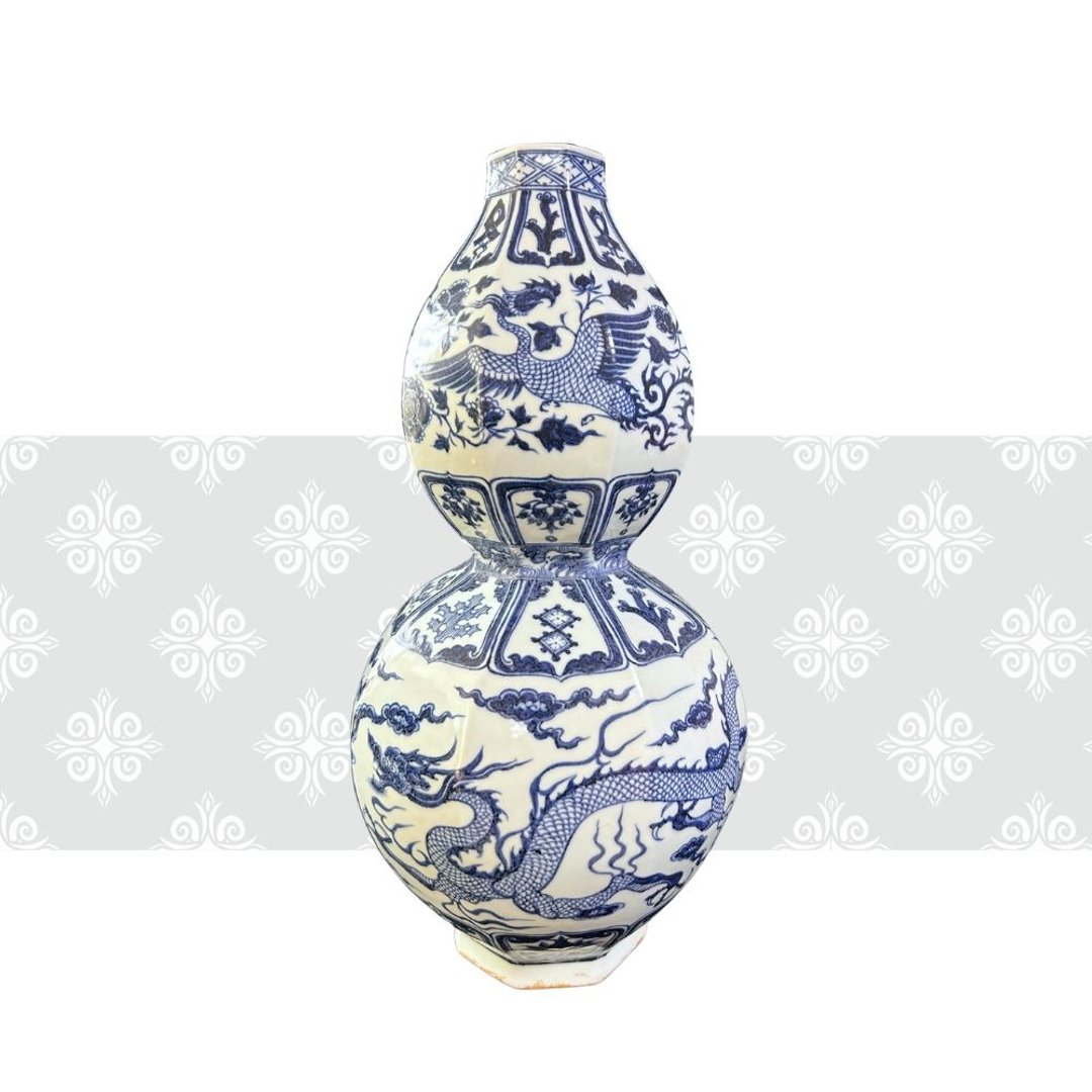 元 青花穿云龙纹八角葫芦瓶 - 花瓶/陶器 - 瓷 白色