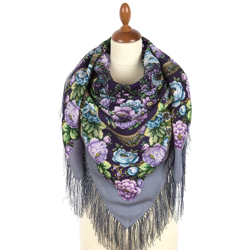 Pavlovo Posad Russian Shawl 100% Wool Scarf Wrap Silk Fringe 125x125 cm 2000-1 - 丝巾 - 羊毛 多色
