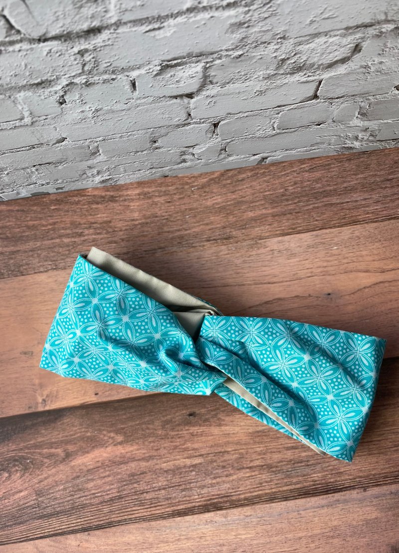 交叉发带-窗花格 - 发饰 - 棉．麻 蓝色