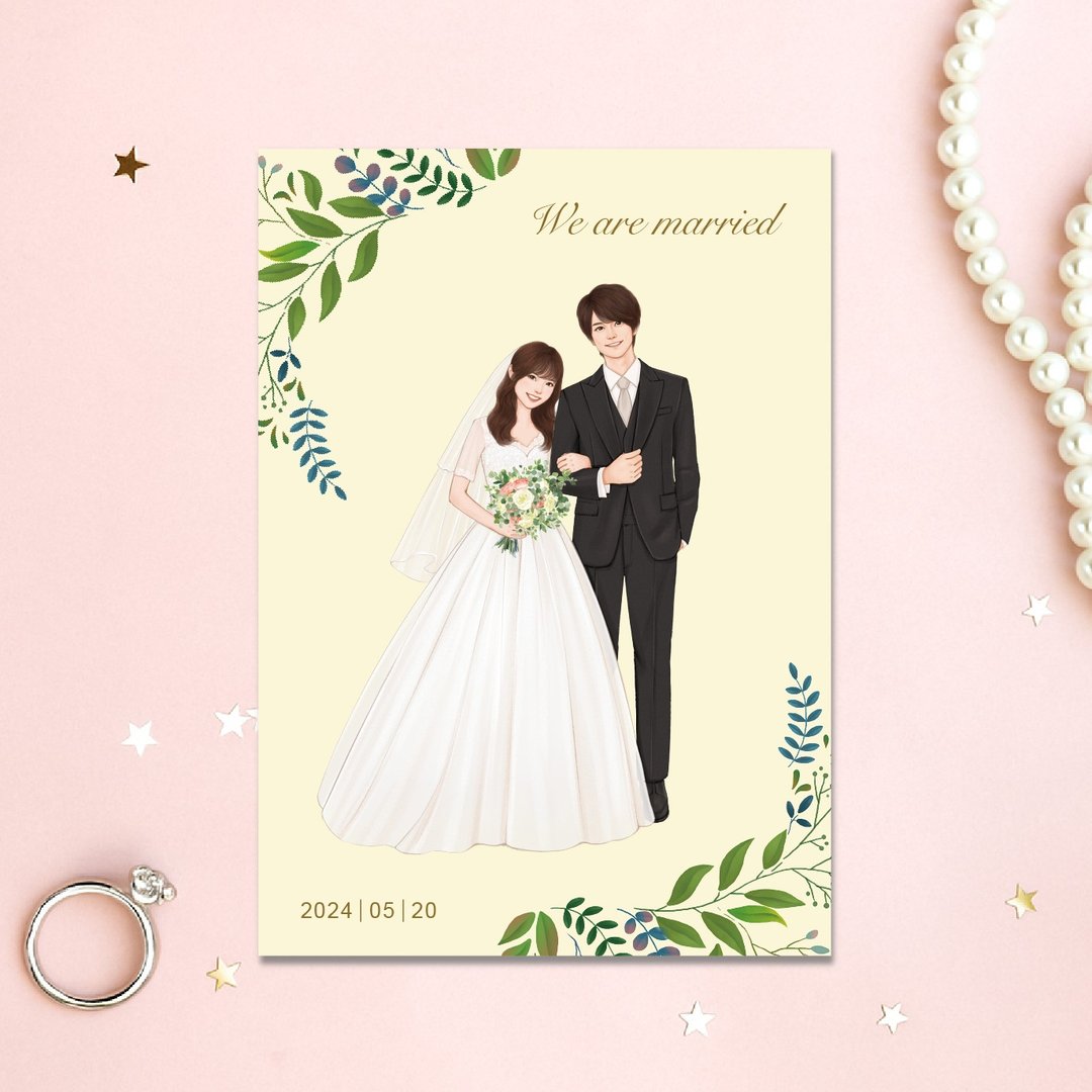 定制婚礼喜帖・插画结婚邀请卡・明信片喜帖・含喜帖信封 (MA025) - 喜帖 - 纸 