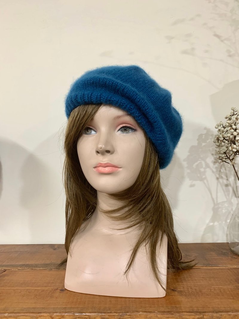 手作冬天毛线帽。一如往昔系列。丈青色。优质线材合股编织 - 帽子 - 羊毛 