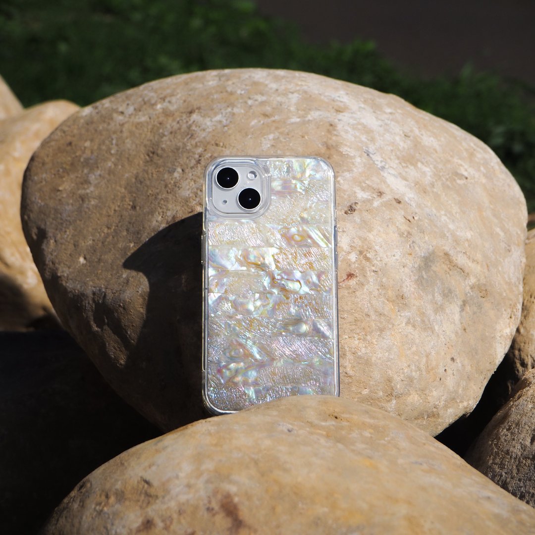 优雅玫瑰 浅灰色 天然真贝 iPhone 手机壳 匠人手工 高品質 礼物 - 手机壳/手机套 - 贝壳 灰色