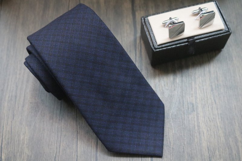 深蓝系小格纹领带窄版英伦风休闲tie - 领带/领带夹 - 羊毛 蓝色