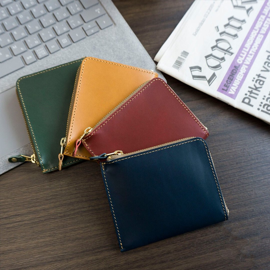 Coin Case [Compact Coin Case] Genuine Leather Italian Leather Wallet Compact L-shaped Zipper HH06K - 零钱包 - 真皮 红色