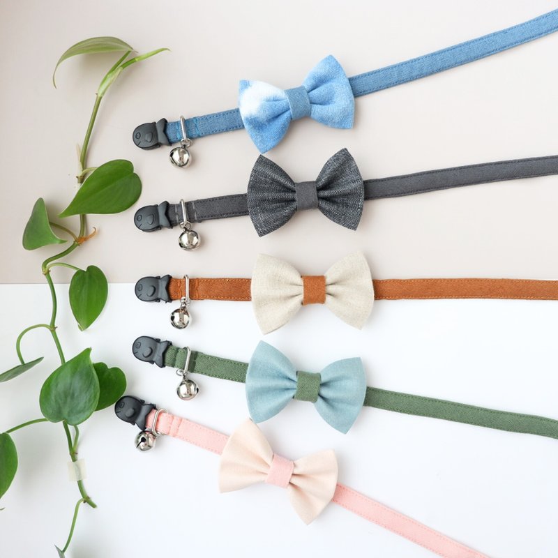 2023 Earthy breakaway cat collar with removable bow-tie - 项圈/牵绳 - 棉．麻 多色