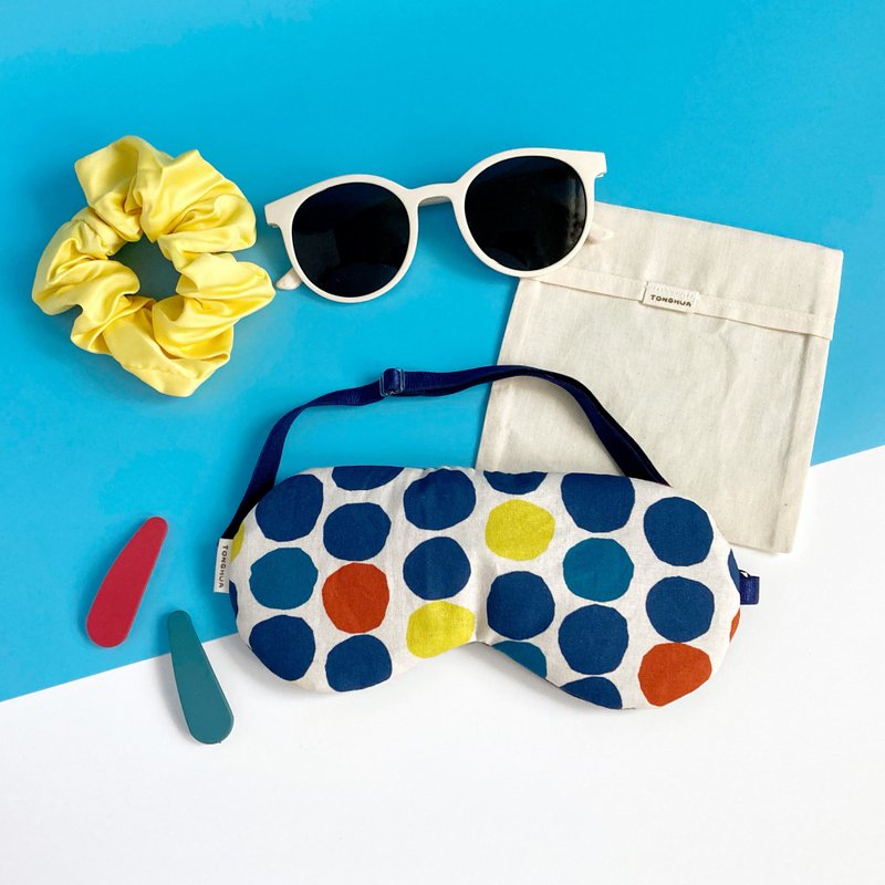 有机棉手工眼罩 涂鸦风彩色点点 纯棉 附收纳袋 可调整长度 跳色 - 眼罩 - 棉．麻 蓝色
