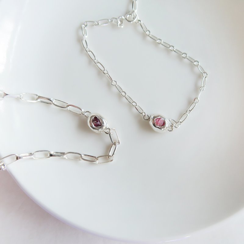 999纯银 宽版 银豆 彩色蓝宝石 尖晶石 925纯银 手链 免费包装 - 手链/手环 - 纯银 灰色