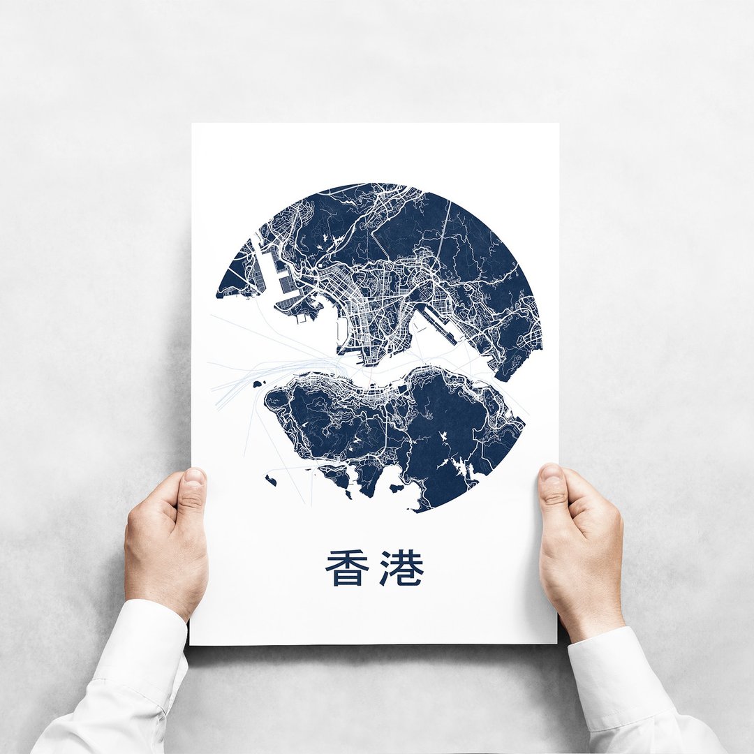 香港 地图  自定义城镇地图 极简主义可打印城市地图 香港海报 - 海报/装饰画/版画 - 其他材质 
