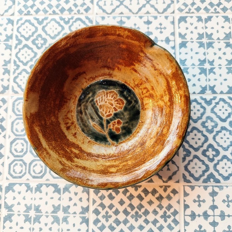 手作陶-点心碟子-蜡烛盘-花卉插画 - 浅碟/小碟子 - 陶 