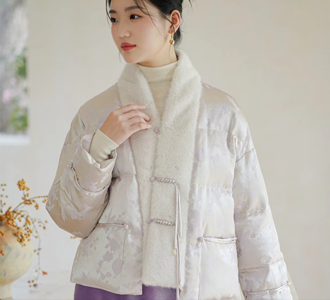 新中式復古中國風 盘扣毛领短款羽绒服 - 其他 - 聚酯纤维 银色