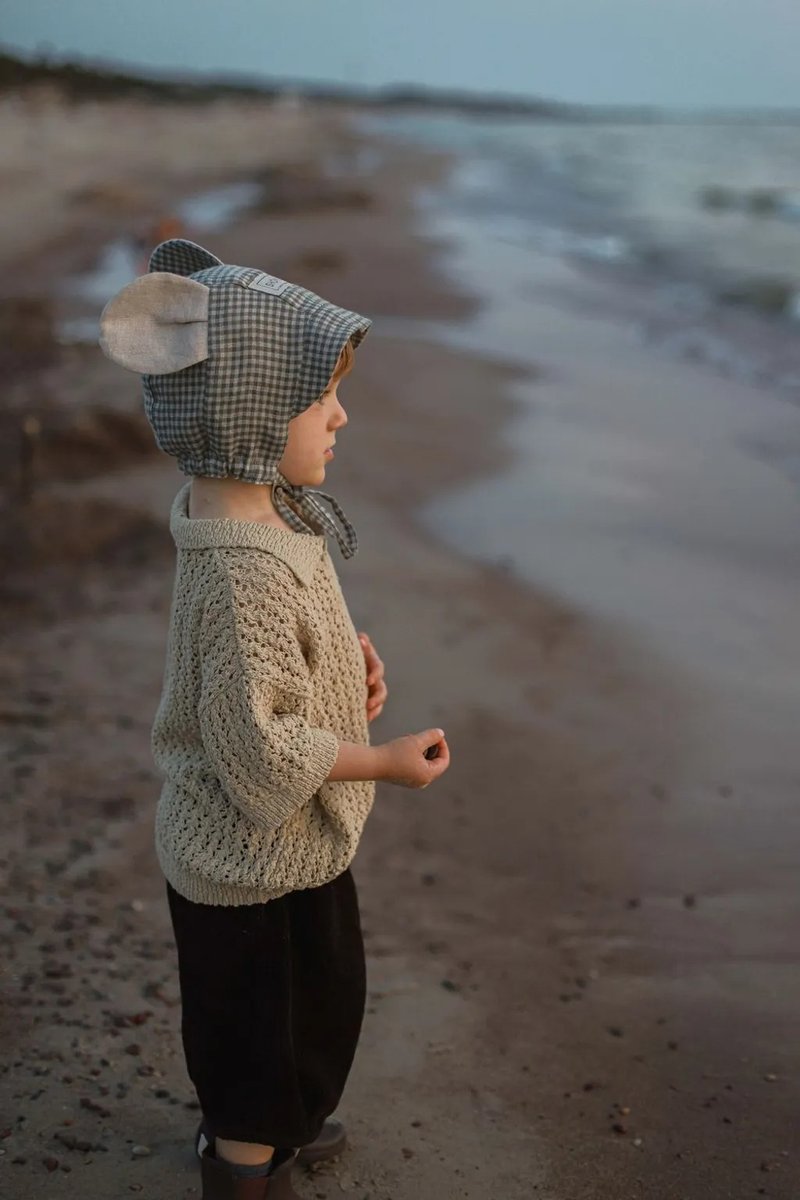 草绿格纹小鼠软帽 - 婴儿帽/发带 - 亚麻 绿色