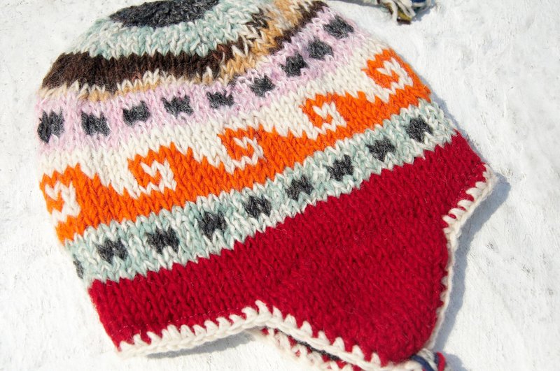 圣诞礼物 手工针织纯羊毛帽 / 手工内刷毛毛帽 / 针织毛帽 / 飞行毛帽 / 毛线帽 - 粉红色渐层海浪 ( 手工限量一件 ) - 帽子 - 羊毛 多色