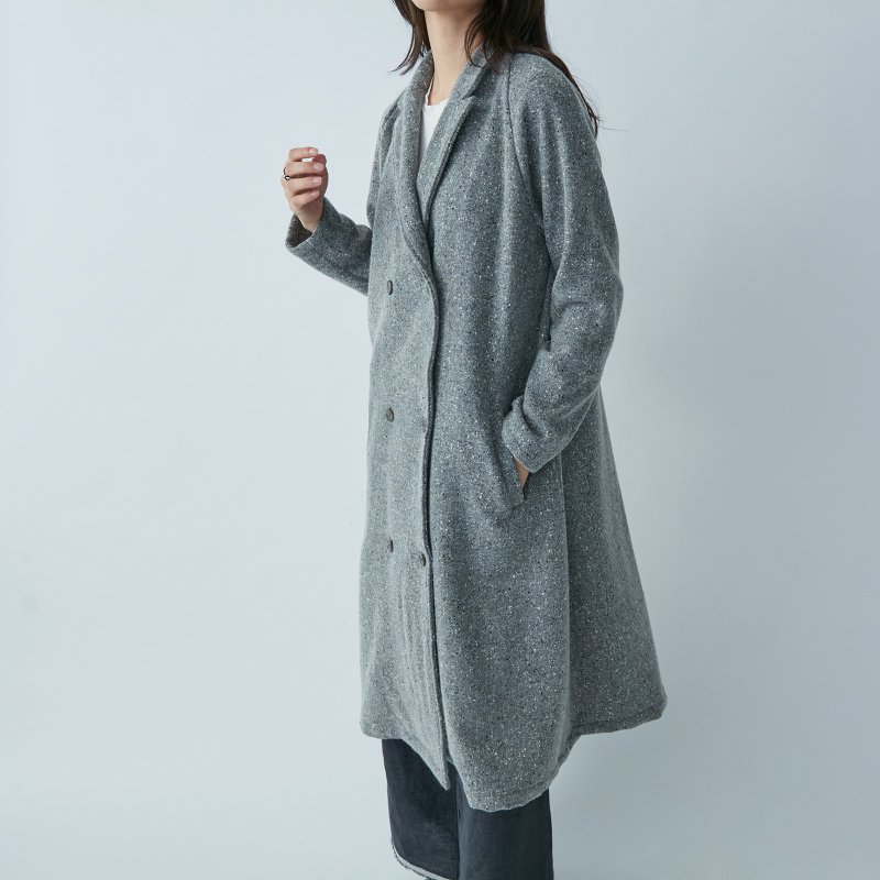翻领侧排扣长大衣 羊毛大衣 - 女装休闲/机能外套 - 羊毛 灰色
